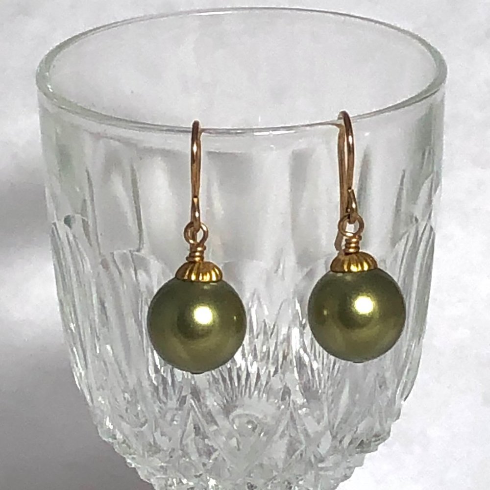 Green Christmas Ornaments Swarovski Pearl Earrings